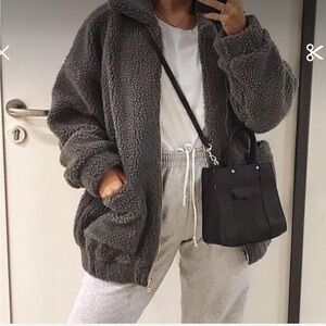 Express Oversized Charcoal Teddy Jacket